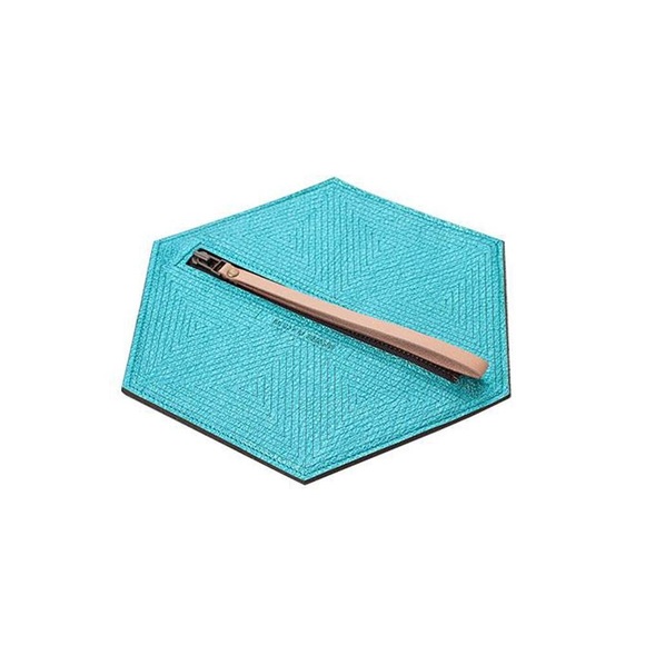 Metallic Turquoise Leather Hexagon Wristlet - Picture 1 of 2